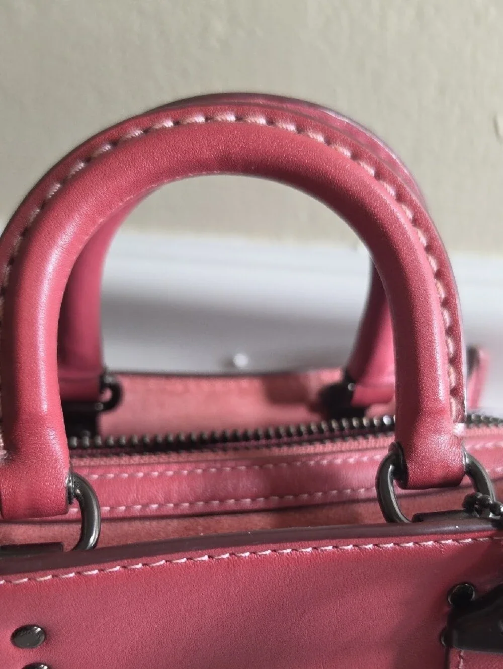 Coach Pink Upwoven Mini Satchel with Leather Trim